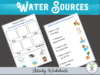 Water Sources and Uses of Water Activity Worksheets