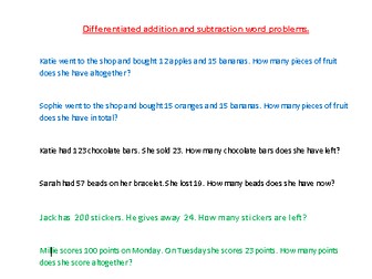 Differentiated four operations word problem worksheet KS1