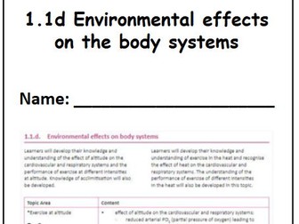 OCR A Level PE - Environmental effects on body systems work booklet