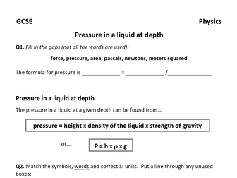 Pressure in Fluids/Liquids - GCSE Physics