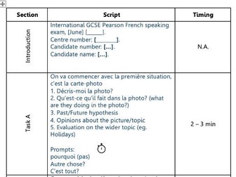 IGCSE French Speaking Exam Script