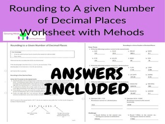 Rounding Decimal Places -Worksheet with Methods