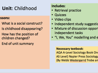 4 lessons - Childhood (Families and Households AQA Sociology)