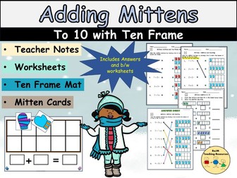 Addition within 10 Worksheets Ten Frame Mittens Winter