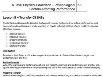 Skill Acquisition - Transfer Of Skills