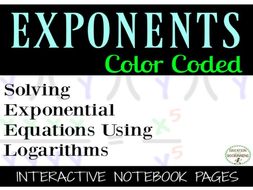 Solving Exponential Equations By Using Logarithms Interactive Notebook Foldable