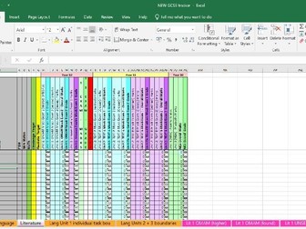 WJEC Eduqas English Language and Literature GCSE tracker with grade calculation formulas