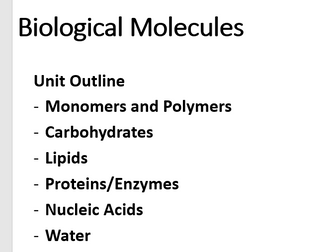 AQA Biology Topic 1- Biological Molecules COMPLETE UNIT