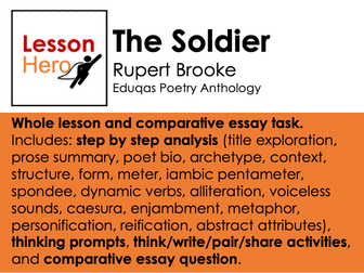WJEC Eduqas The Soldier: explore context and poem + comparative essay task.