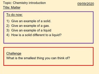 Introduction to elements and atoms KS3 scheme of work