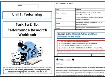 Eduqas Performing Arts Unit 1 Task 1a & 1b Performance Research Workbook + Teacher Guidance