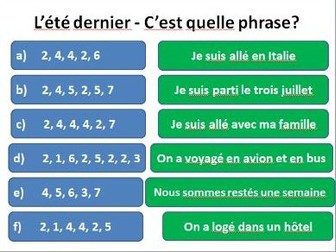 Puzzles and activities about L’été dernier - practising perfect tense and holiday related vocabulary