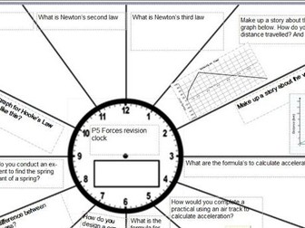 AQA New GCSE 9-1 Physics Forces Trilogy and Physics Revision Grid and Clock