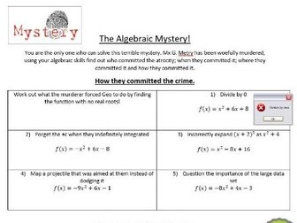 A Level Pure Revision - Mixture of Algebraic Questions - Murder Mystery