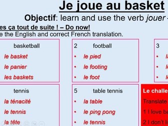 Sport 1 - jouer Y8/KS3