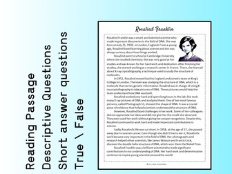 Rosalind Franklin Biography Reading Comprehension Passage Printable Worksheet PDF