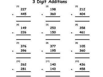 ADDITION WORKSHEETS - 3 DIGITS