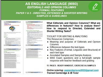 FEATURES, ANALYSIS & WRITING OF EDITORIALS AND OPINION COLUMNS: CAIE AS ENGLISH LANG (9093)