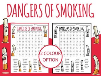 Dangers of Smoking Word Search Puzzle | Fun Health Awareness Activity
