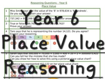 Year 6 Maths - Reasoning Questions 'Place Value'