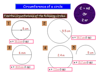 Area and Circumference of a circle