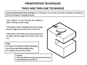 KS3 booklet and PPT covering  Isometric drawing, Presentation techniques and Orthographic drawing.