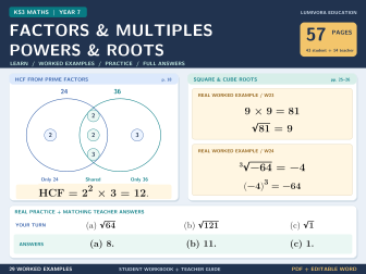 Factors, Multiples, Powers & Roots | KS3 Maths Workbook & Answers