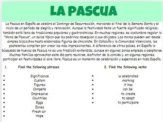 La Pascua Worksheet