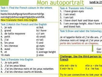 French Mon Autoportrait cover lesson