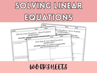 Solving Linear Equations WORKSHEETS | Multi-Step, Fractions, Error Analysis