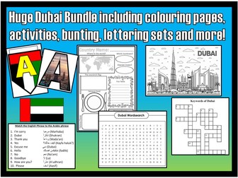 Huge Dubai Bundle! Activities Worksheets Classroom Displays Lettering Sets Flag Bunting A4 Colouring