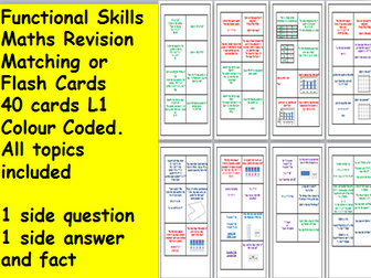 Functional Skills L1 Revision Questions and Facts Cards. Matching or Flash cards. 40 cards.