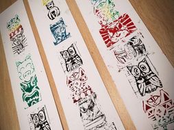 Totem Poles, Lino Carving and Printing