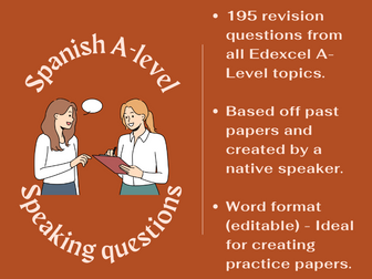 Spanish A-Level Speaking Questions List - All topics (Edexcel)