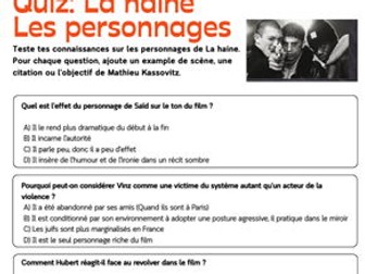 La haine Quiz personnages (2 quiz + answers)