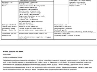 Mi vida digital - new Spanish GCSE - sentence builder and writing frame