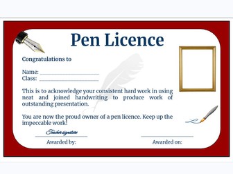 KS2 Pen Licence Certificate Templates