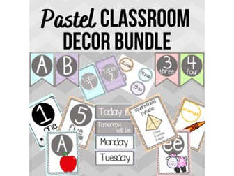 Pastel Classroom Decor Mega Bundle Bunting Posters Calendar Table Signs
