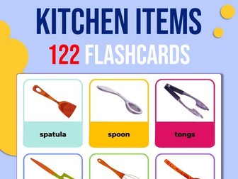Kitchen Items: 122 Flashcards + Bonus Memory Game (Fully Editable)
