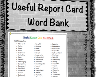 FREEBIE Useful Report Card Word Bank