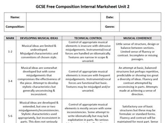 GCSE Music Composition Marking Grid