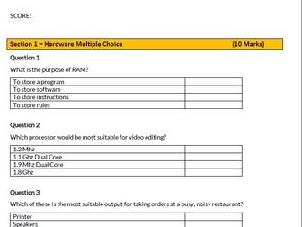 Cambridge Technicals 2016 Mock Exam 1 (Hardware and Software)