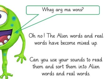 Sort the alien and  real words - set 1 2 3 RWI and cotton bud paint numbers