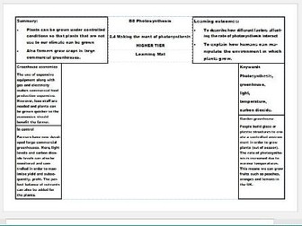 New AQA Science GCSE Biology Learning Mats – Photosynthesis