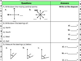 GCSE Maths Bearings and Scale Drawings Worksheet Bundle