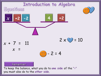 Introduction to Algebra equations animated PowerPoint + Worksheets Functional Skills L2 GCSE