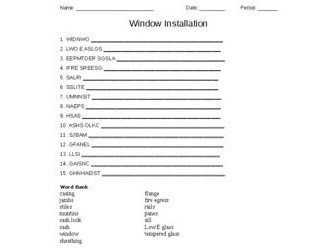 Window Installation Word Scramble