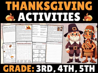 Thanksgiving: Reading Passage - Activities with Answers 3rd 5th Sub Plans