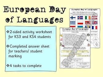 European Day of Languages activity worksheet