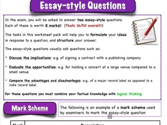 BTEC Music Unit 1 - 'The Music Industry' : "Essay Question Practise"
